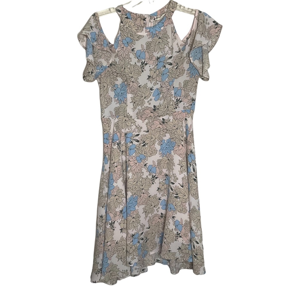 Molly Green Blush Pink Floral Fit and Flare Cold Shoulder Knee Length Dress